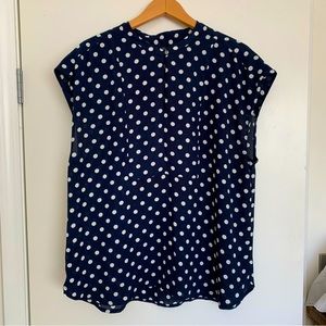 J.Crew navy and white polka dot sleeveless shirt size XL tall